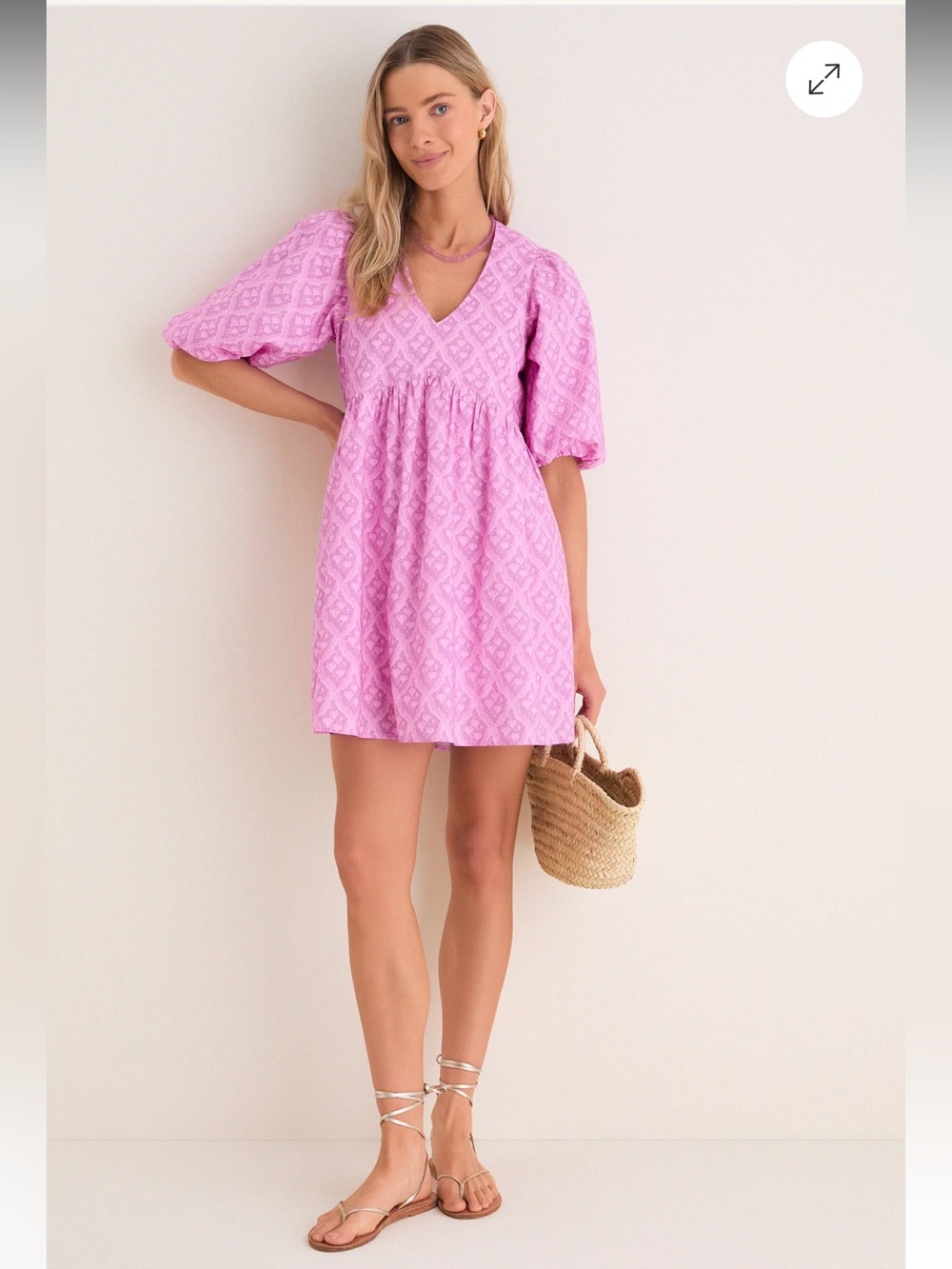 TUCKERNUCK Hyacinth House Pink Trellis Floral Patty Mini Dress - Size L